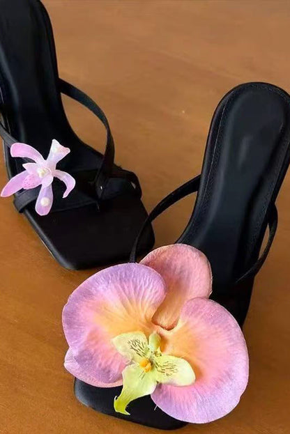 Asymmetric Flower Stiletto Sandals
