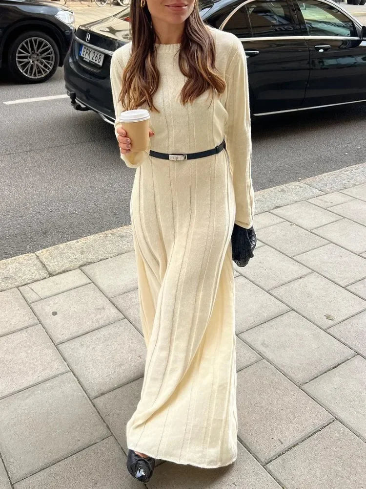 Loose High Waist Long Dress Female Long Sleeve Pullover Dress Knitwear Winter Maxi Dress