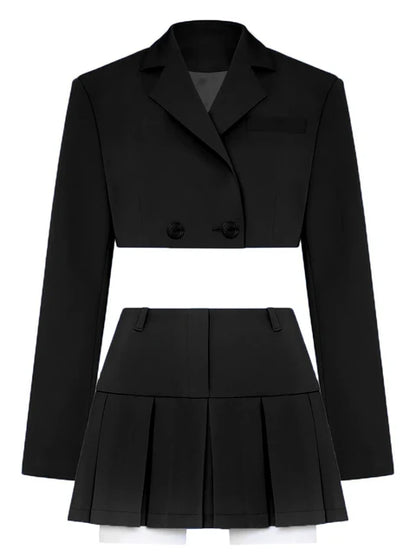Black Blazer Sets Two Piece Cropped Blazer Jacket Coat and Mini Skirts Sets for Suit
