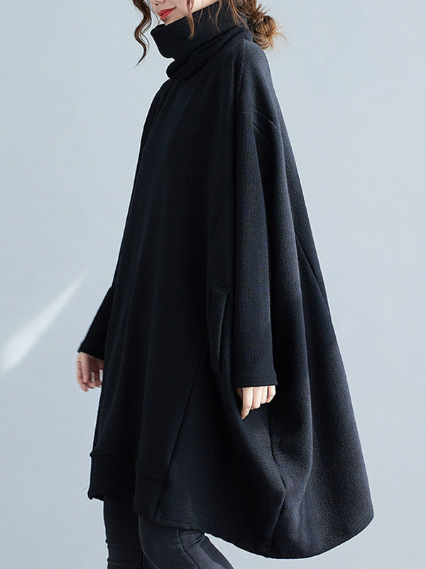 Loose Black Heaps Collar Pockets A-line Long Sleeve Sweater An1065