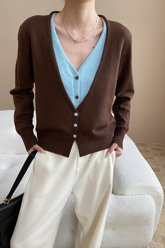 Two-tone V-neck Cardigan