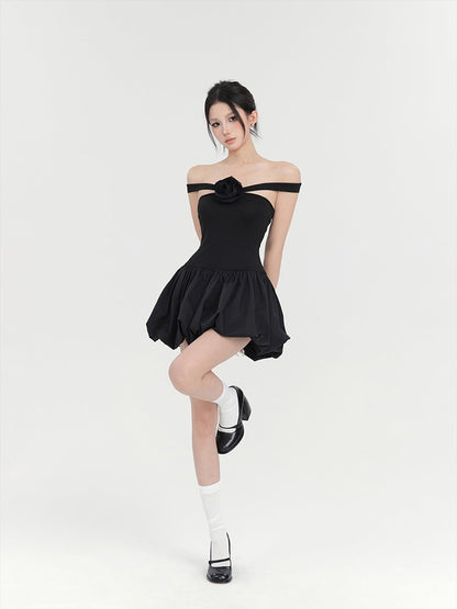 Black Rose Bubble Mini Dress