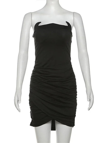 Black Mini Dress ’s Backless Slim Sleeveless High Waist Y2k Club Night Clothes Female Party Dress