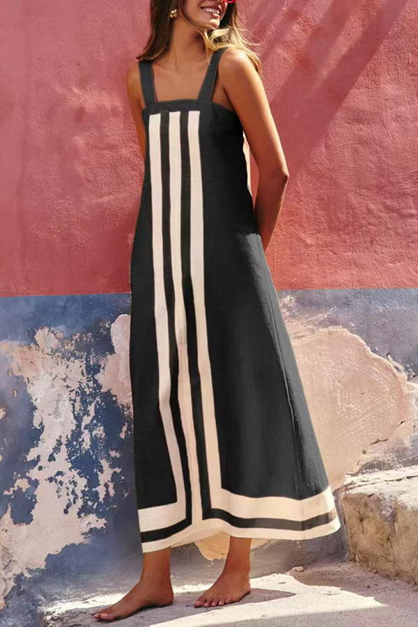 Striped Print Resort Style Sling Maxi Dress