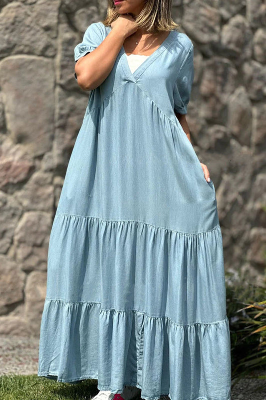 Denim Color V-neck Skirt