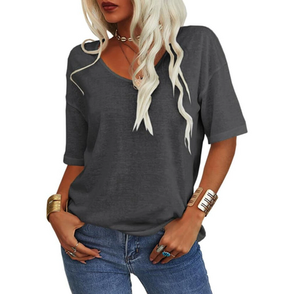 Color Short Sleeve V-neck T-shirt Top