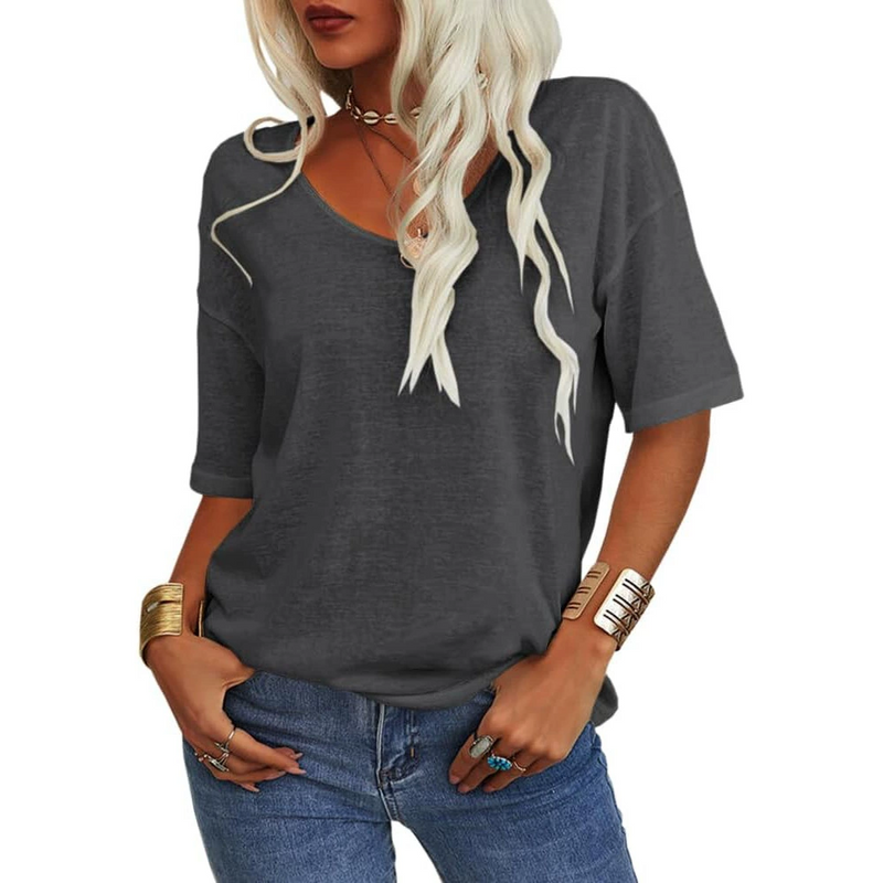 Color Short Sleeve V-neck T-shirt Top