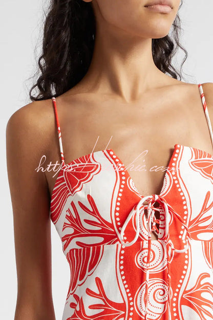 Shell Unique Print Front Lace-up Loose Maxi Dress