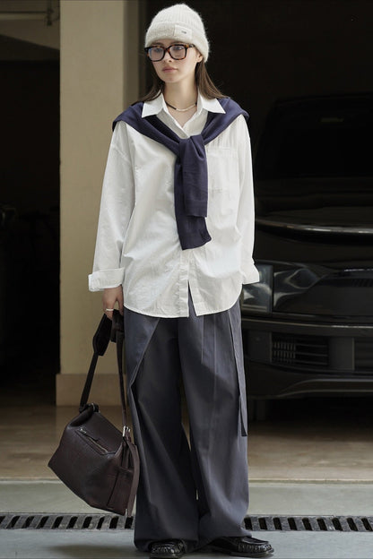 Knit Shawl Two-piece Shirt Blouse