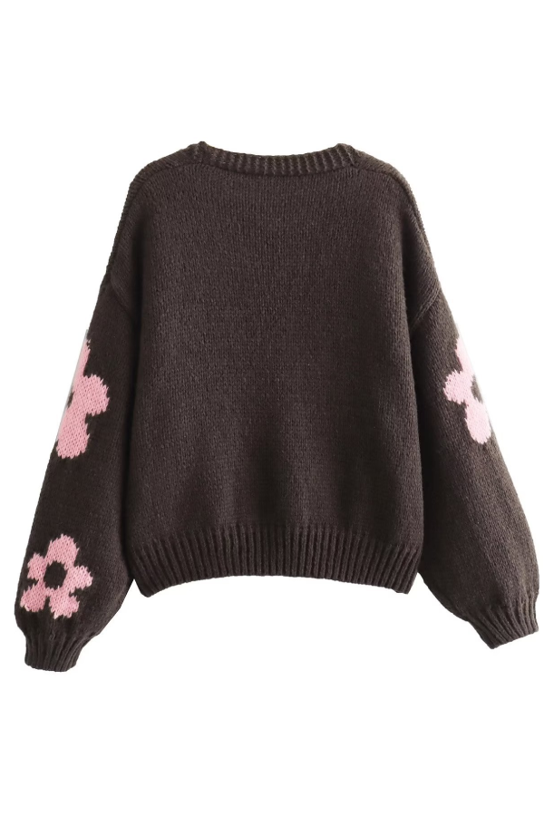 V-neck 3d Intarsia Lazy Style Knitted Sweater Coat