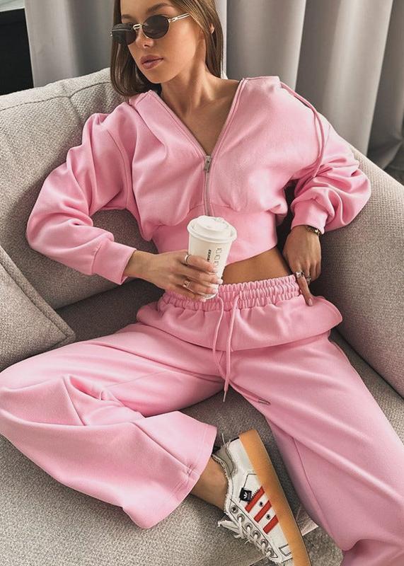Pink Breeze - Hooded Zip-up Two-piece Set