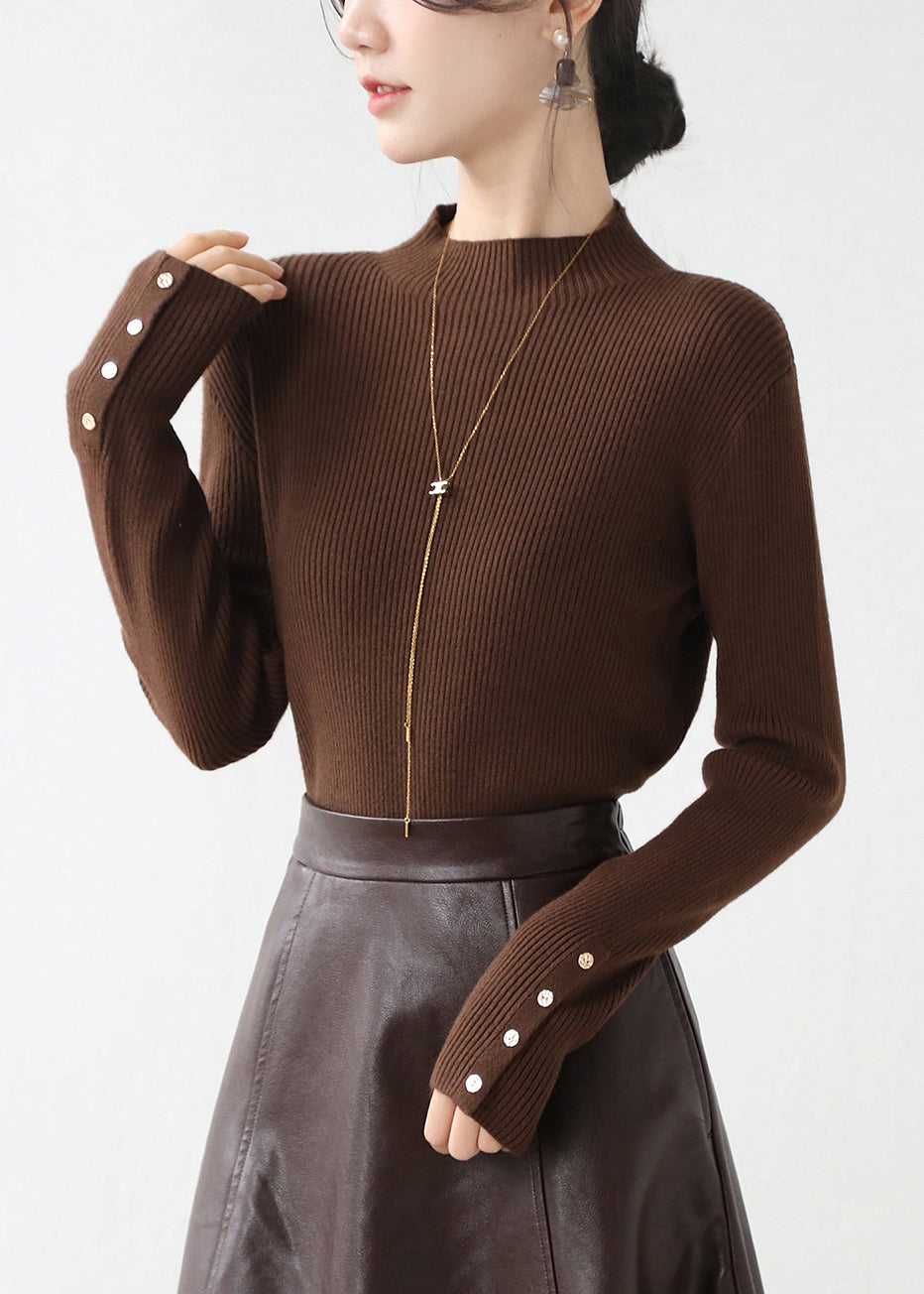 New White Hign Neck Button Patchwork Knit Sweater Winter Rv026