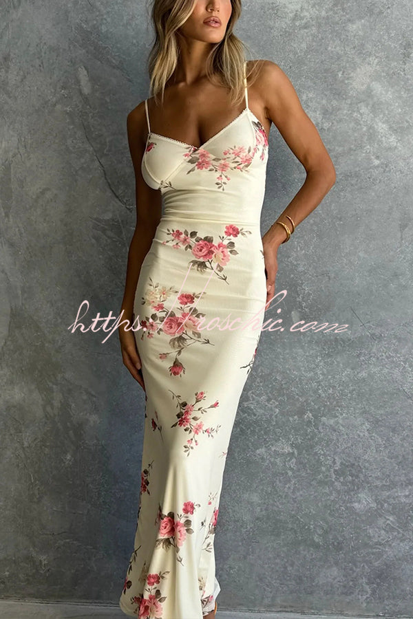 Reveling in the Unknown Print Slip Stretch Maxi Dress