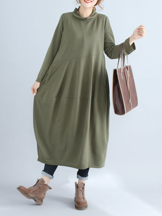 Loose Color Hooded Midi Dresses