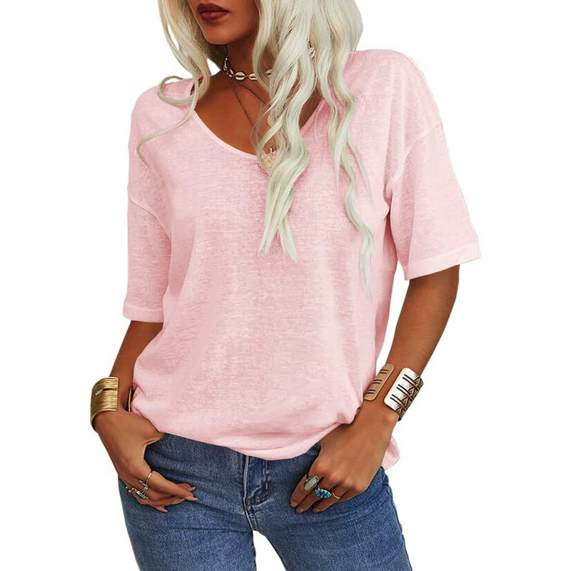 Color Short Sleeve V-neck T-shirt Top