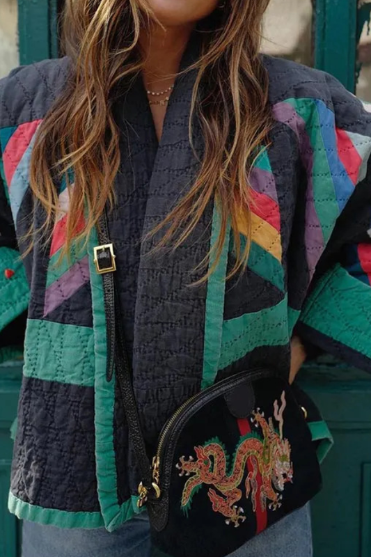 Printed Patchwork Cotton Cardigan Jacket