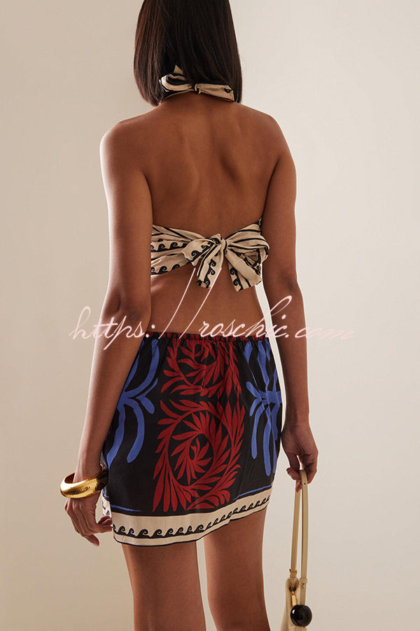 Unique Printed Halterneck Resort Beach Mini Dress