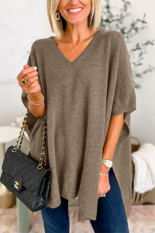 Chicest V Neck Loose Fit Poncho Sweater