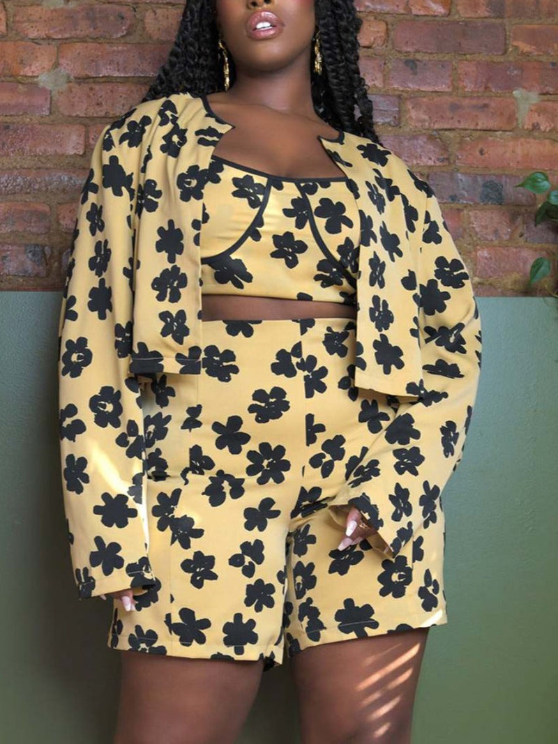 Pattern Print Skinny Two-piece Shorts Set Bo50116