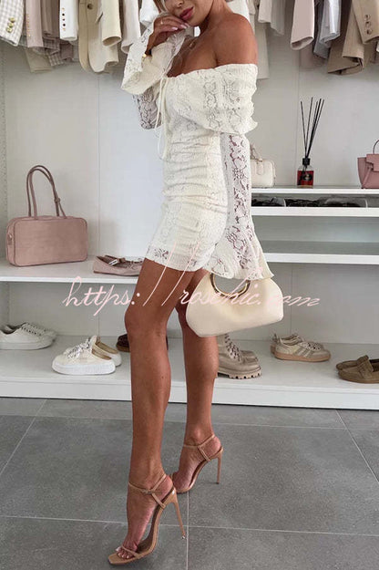 Color Lace Off Shoulder Lace Slim Mini Dress