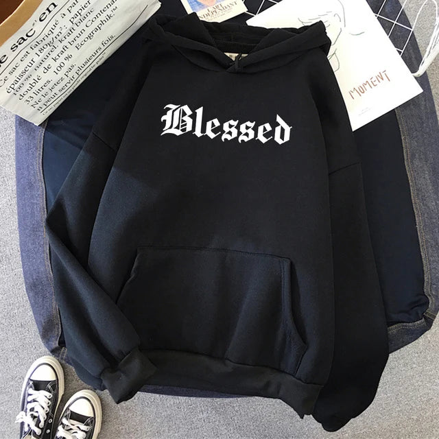 Blessed Creativity Printed Hoodies Street Style Hip Hop Hoody Autumn Loose Fleece Clothing Comfortable Pullover Sweatshirt