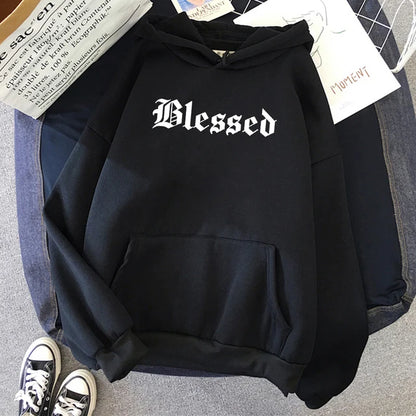 Blessed Creativity Printed Hoodies Street Style Hip Hop Hoody Autumn Loose Fleece Clothing Comfortable Pullover Sweatshirt