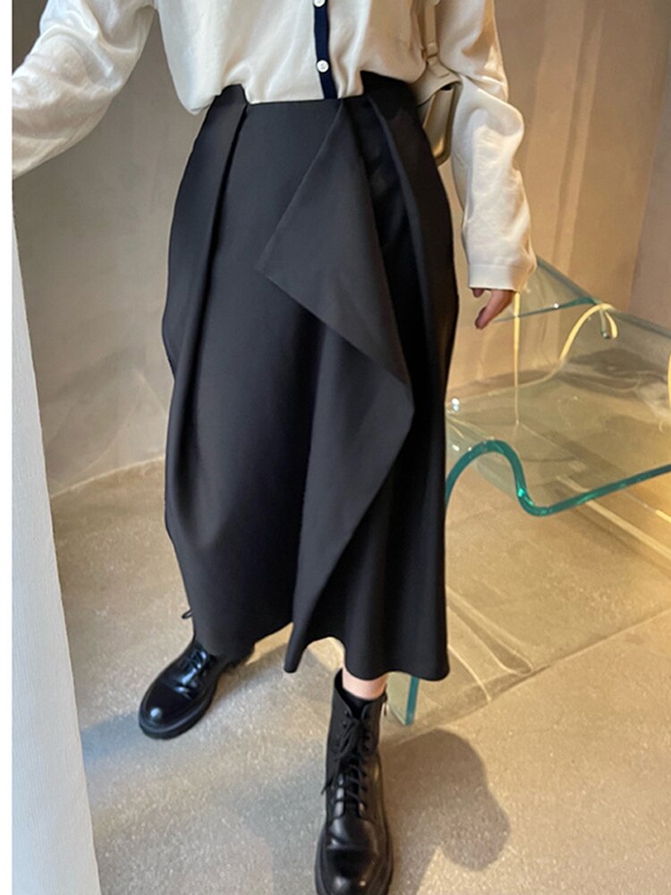 4.29modern Royal Blue Irregular Pleated Patchwork Skirt