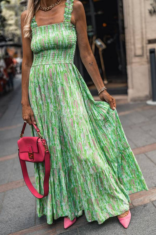 Green-french Sleeveless Suspender Skirt