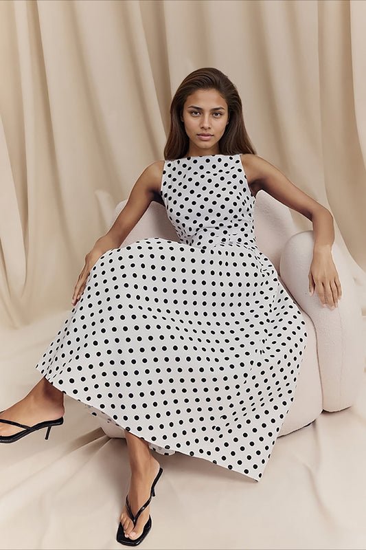 Polka Dot Sleeveless Maxi Dress