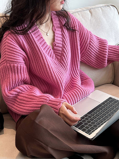 Urban Fuchsia V-neck Long Sleeve Knit Sweater An1046