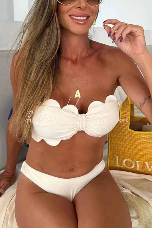 Color Bandeau Stretch Bikini Swimsuit and Elastic Waist Hollow Beach Pants Set