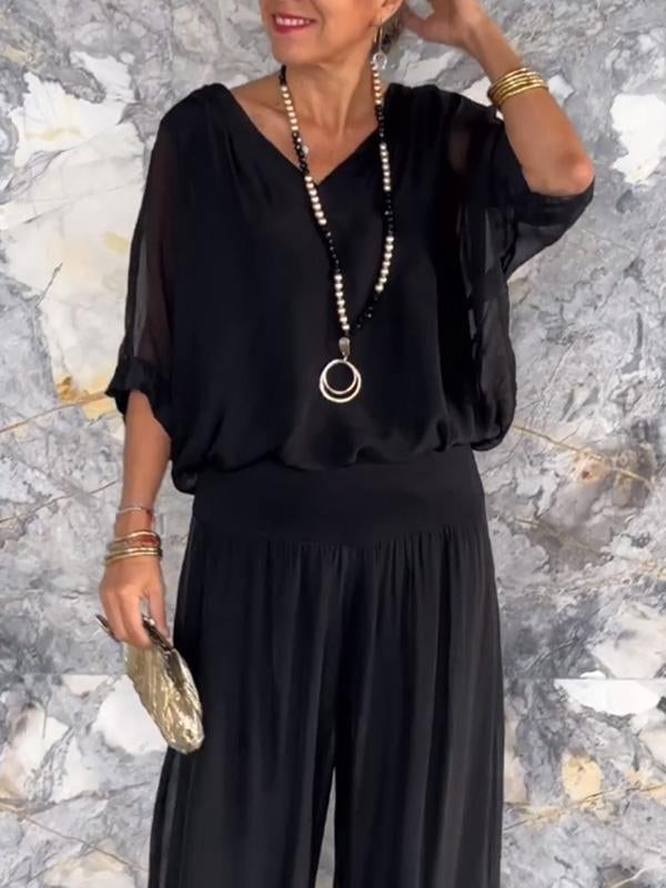 Esmeralda – Chiffon Wide-leg Pants Two-piece Set