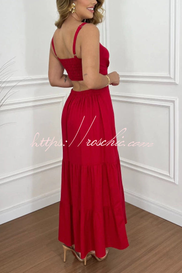 Color Sleeveless Pleated Back Waist-baring Maxi Dress