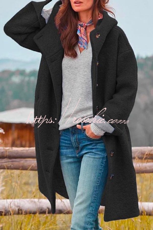 Color Hooded Single Breasted Wool Coat