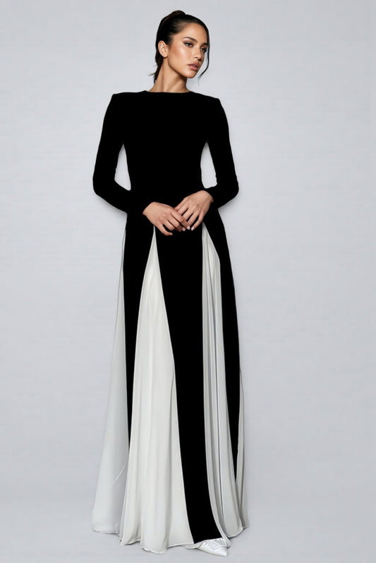 Liwy Black and White Clashing Long Sleeve Maxi Dress