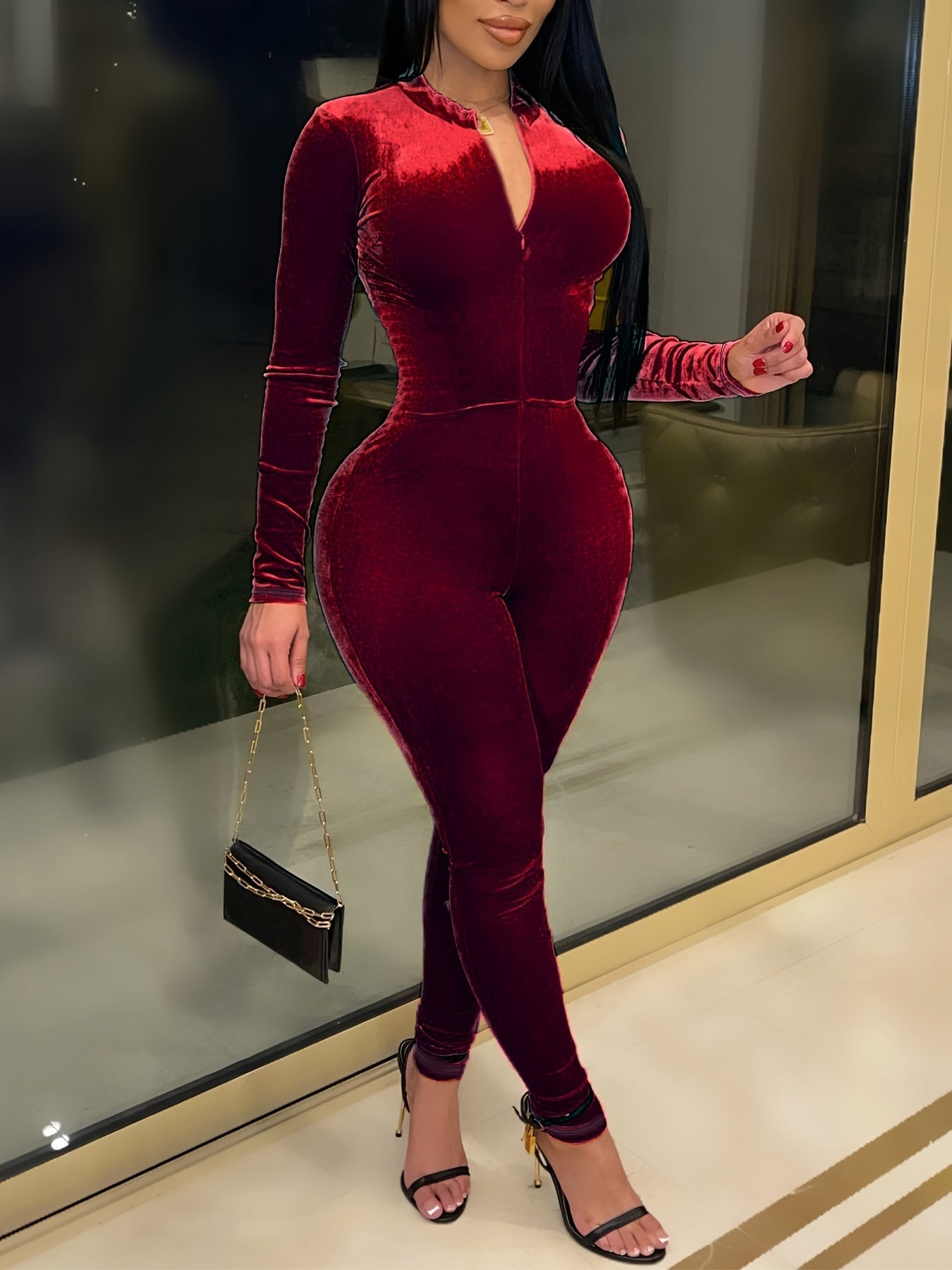 Long Sleeve Zip Up Jumpsuit Yr0875