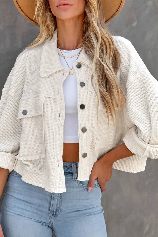 Waffle Cardigan Short Top Jacket
