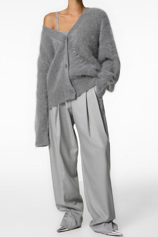Color Loose V-neck Long-sleeved Lazy Knitted Cardigan