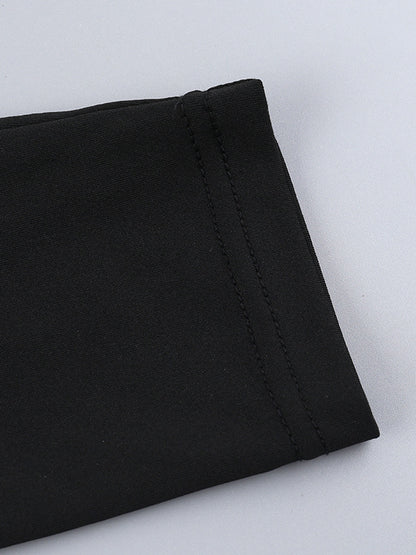 Long Sleeves Skinny Contrast Color Pleated Split-joint Round-neck Mini Dresses