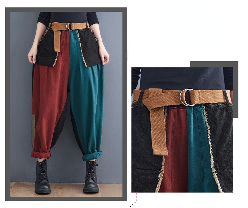 New Literary Stitching Denim Harem Pants Op1027
