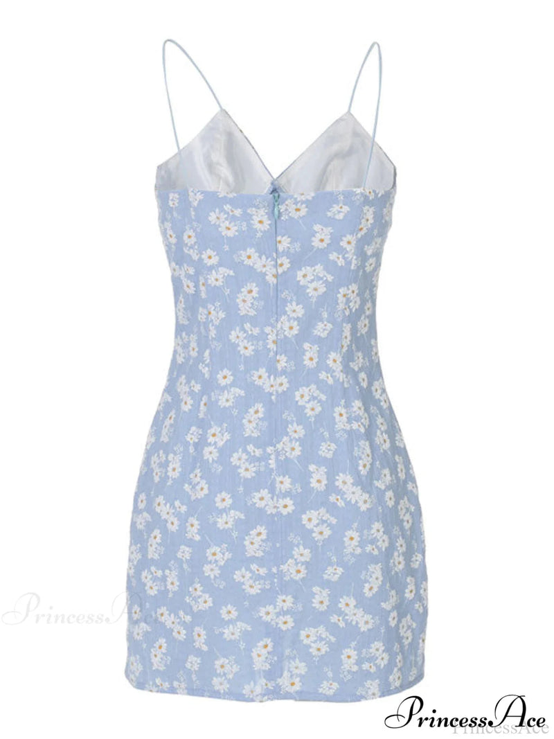 Daisy Pattern Split Slip Mini Dress