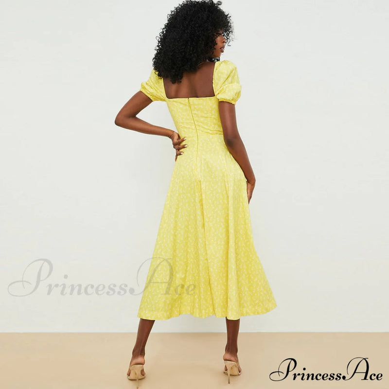 Daisy Printed Floss Strap Tied Classic Bustier Slip Maxi Dress