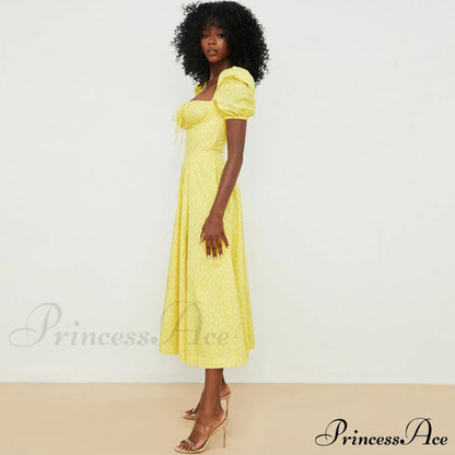 Daisy Printed Floss Strap Tied Classic Bustier Slip Maxi Dress