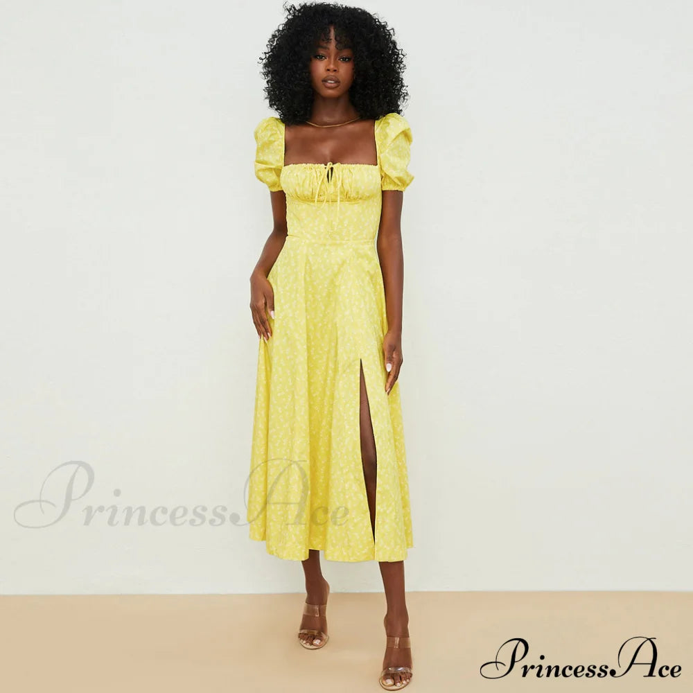 Daisy Printed Floss Strap Tied Classic Bustier Slip Maxi Dress