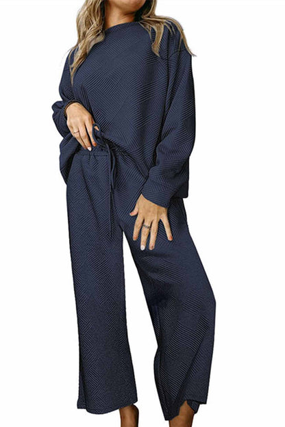 Color Long Sleeve Long Pant Textured Set