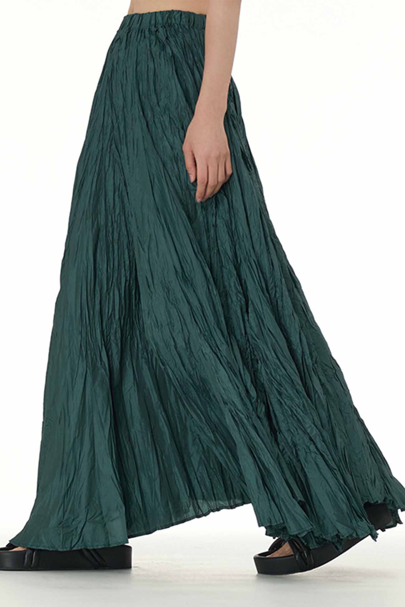 Color Pleated Midi Skirt