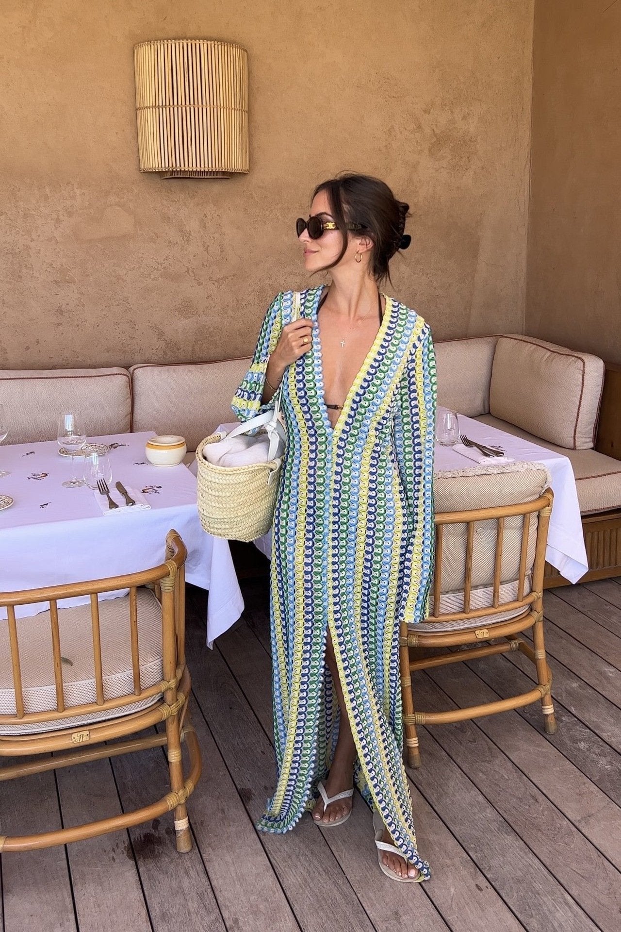 Dawn V-neck Slit Crochet Maxi Dress