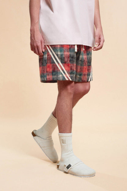 Plaid Drawstring Track Shorts