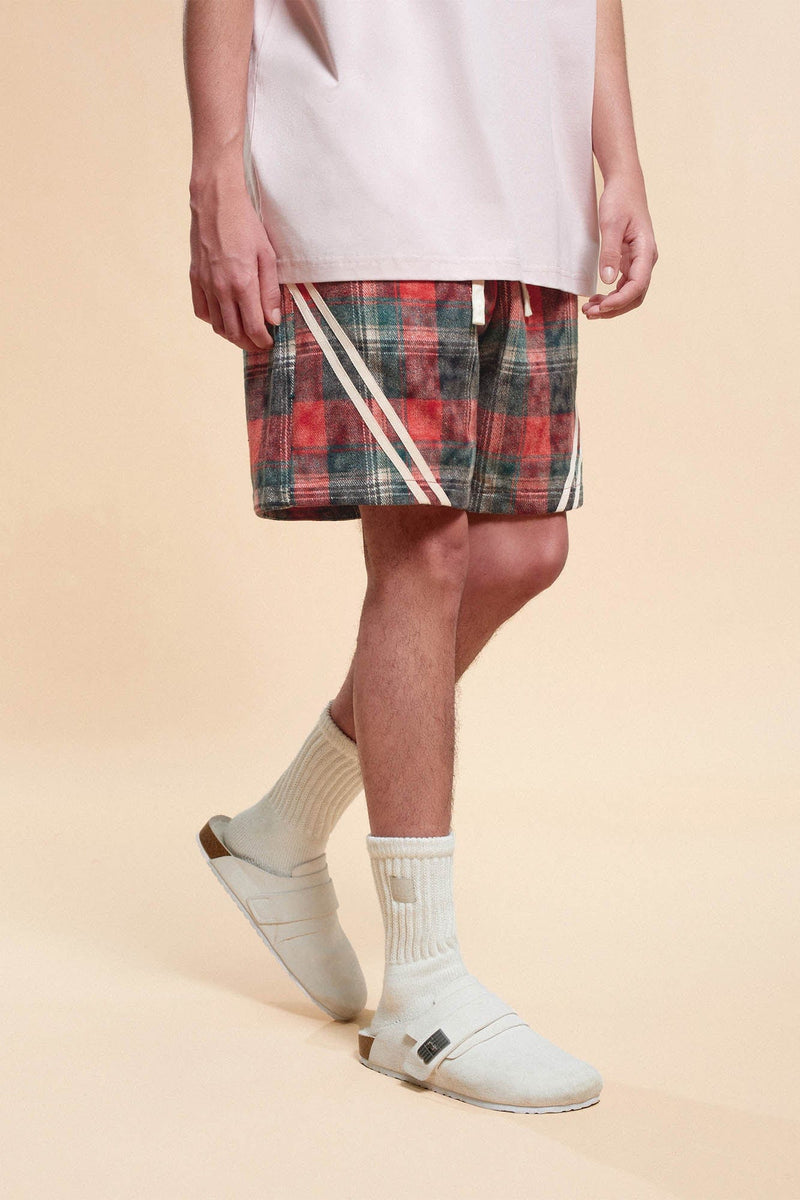 Plaid Drawstring Track Shorts