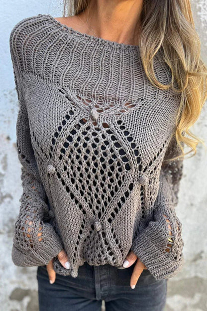 Color Hollow Round Neck Loose Knitted Sweater